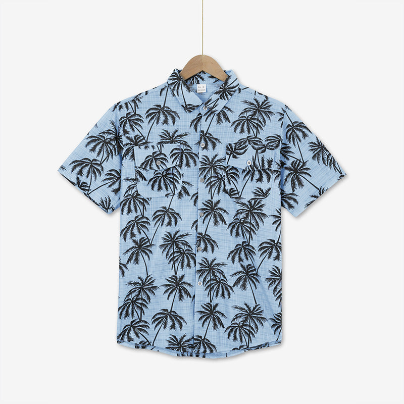 Short-sleeve shirt for men with palm pattern and practical chest pocket Lune London