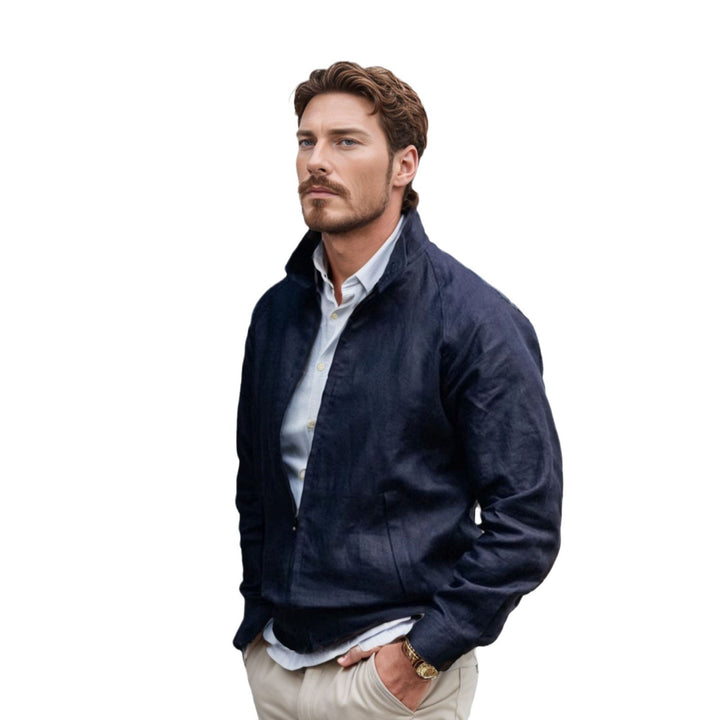Lightweight quilted jacket for men with high collar and practical pockets Lune London