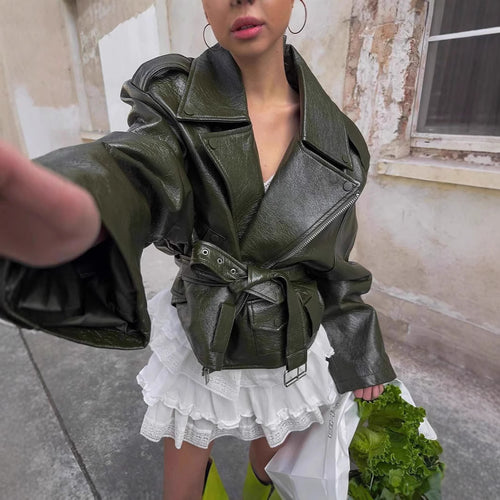Oversized faux leather jacket for women with asymmetrical zipper Amarae