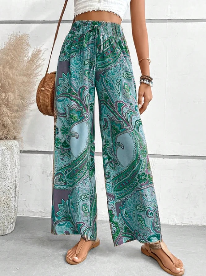 Wide-leg pants for women with paisley print Lune London