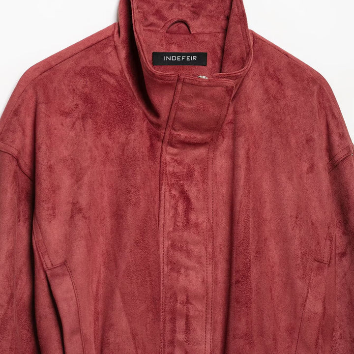 Women's kimono-inspired velour jacket with tie belt and high stand-up collar Amarae