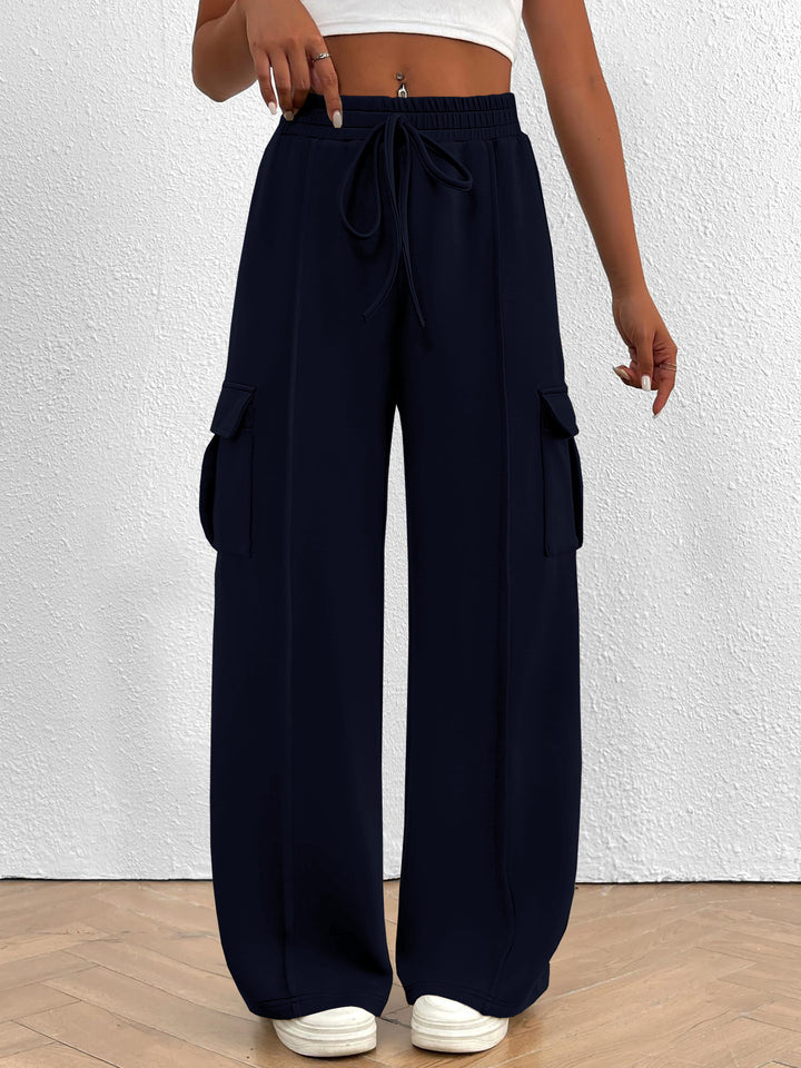 Wide cargo pants for women with elastic waist and practical pockets Lune London