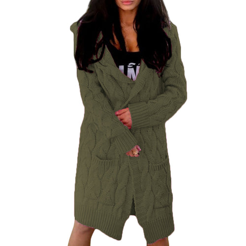 Chunky knit coat for women with deep V-neck and practical pockets Amarael