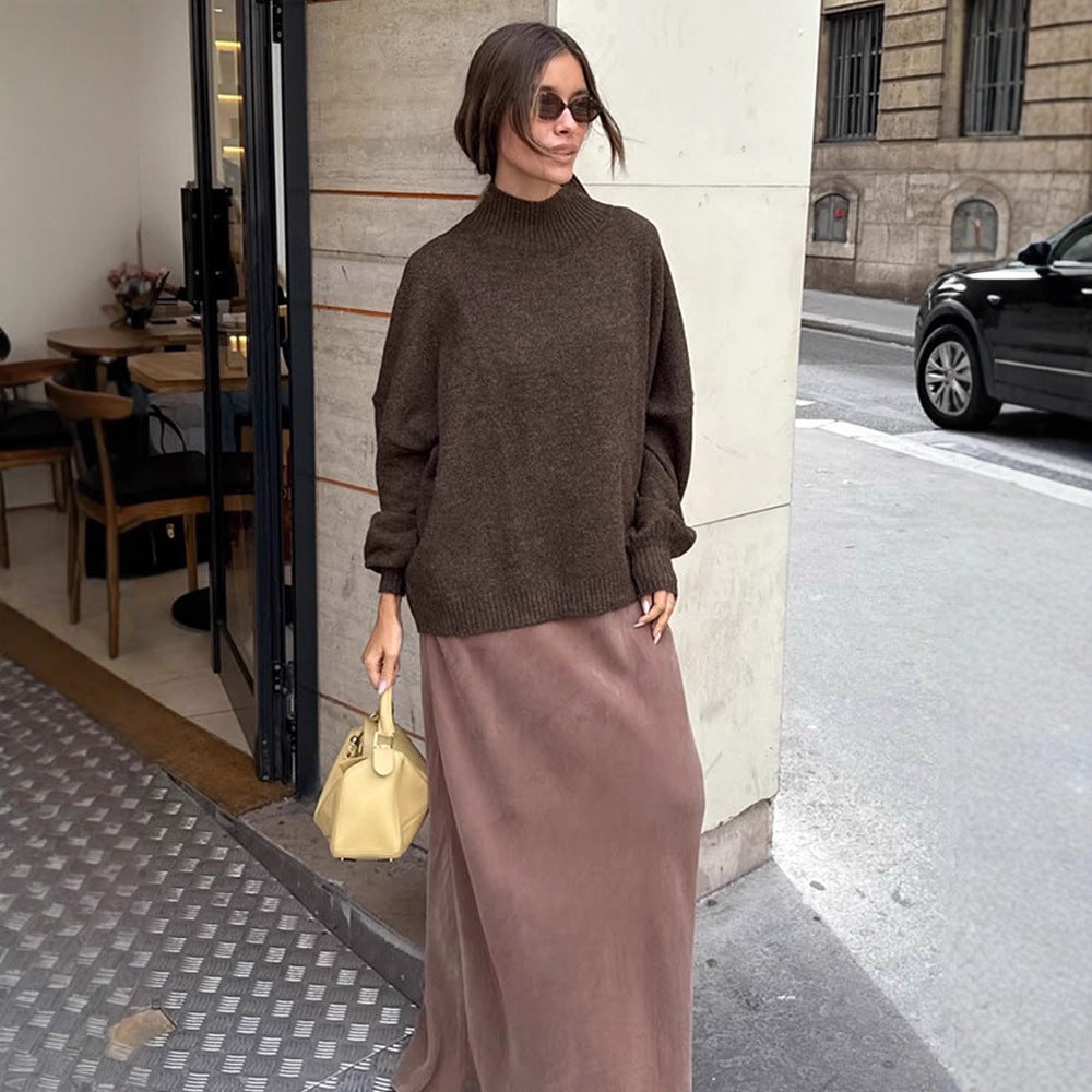 Women Oversized Turtleneck Sweater made of fine knit with Balloon Sleeves Amarae