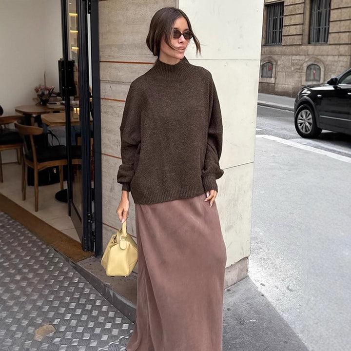 Women Oversized Turtleneck Sweater made of fine knit with Balloon Sleeves Amarae