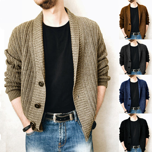 Men's knit jacket with fashionable shawl collar and practical buttons Amarae