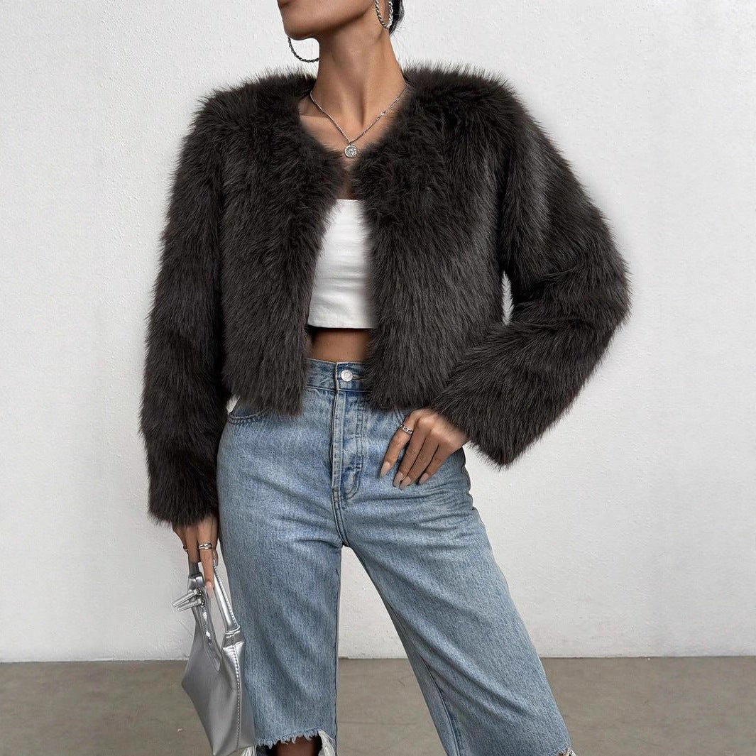 Ladies Short Plush Jacket Amarae