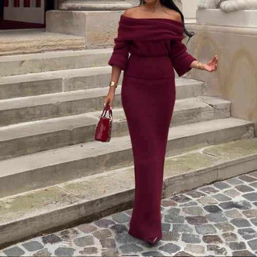 Off-shoulder knitted dress for women with wide sleeves Amarae