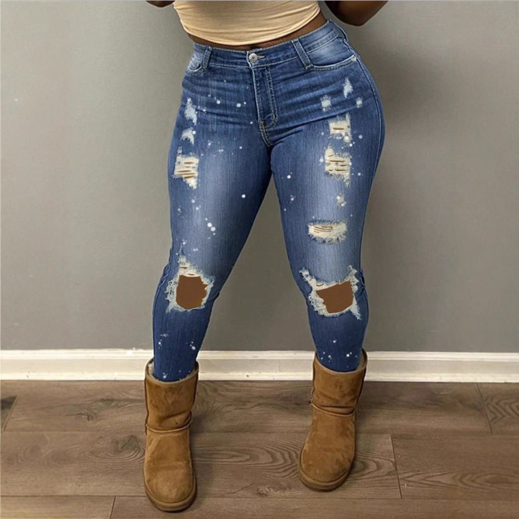 Women High-waisted ripped Skinny Jeans with Sculpting effect and color splashes Amarae
