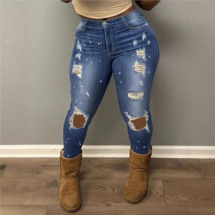 Women High-waisted ripped Skinny Jeans with Sculpting effect and color splashes Amarae
