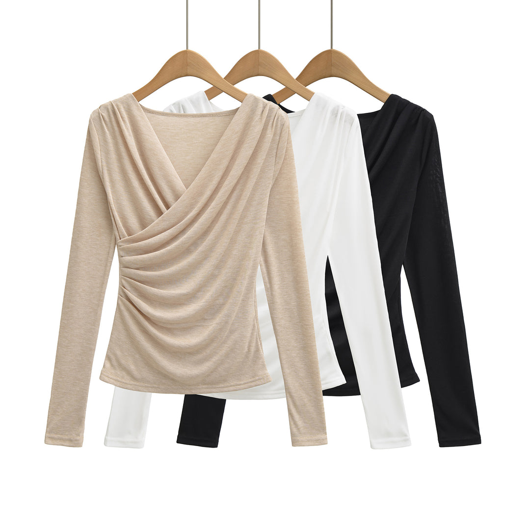 Women's Draped Long Sleeve with V-Neck and Side Gathering Amarae