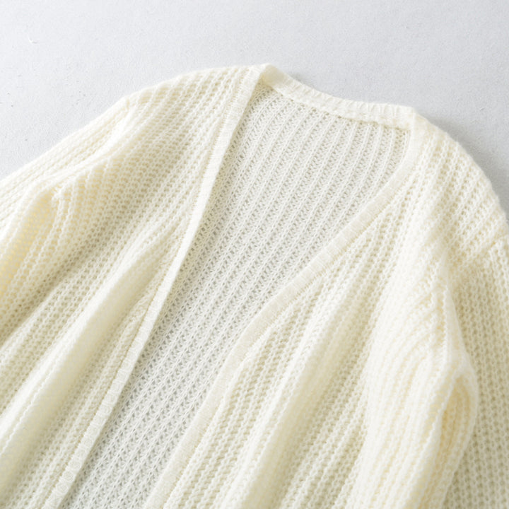 Women Open Chunky Knit Cardigan with Balloon Sleeves Amarae