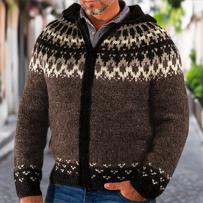 Men's knitted jacket with traditional Norwegian pattern and practical zipper Lune London