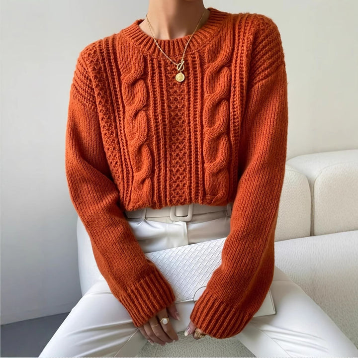 Women thick knit sweater with twisted pattern and wide sleeves Lune London