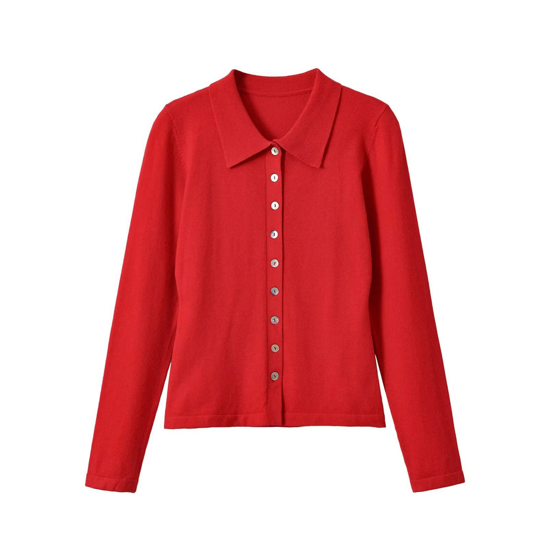 Women's fine knit cardigan with shirt collar and full button placket Amarae