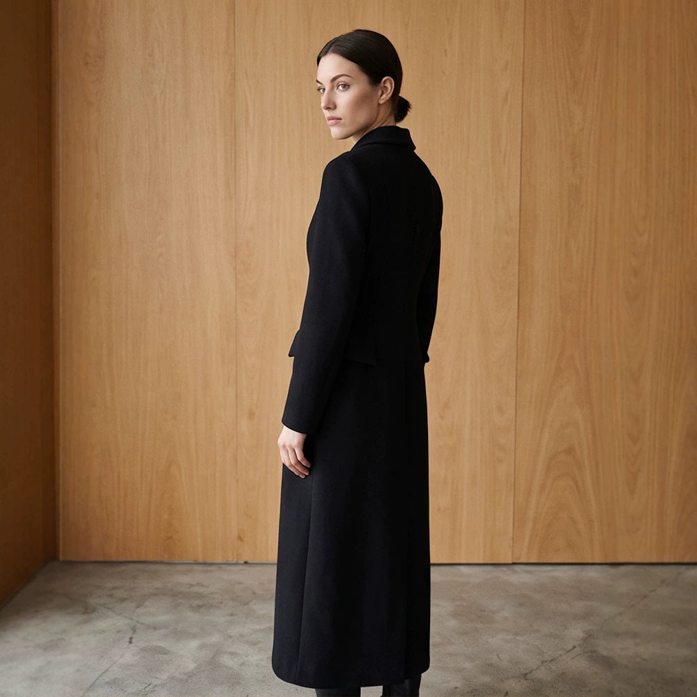 Women Tailored Long Coat with Shawl Collar and Shaping Dart Amarae