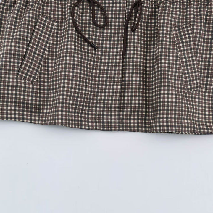 Women's Checked Transitional Parka with Drawstring Waist and High Stand-Up Collar Amarae