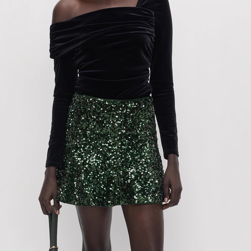 Women's sequin mini skirt with tailored silhouette & light A-line cut Amarae