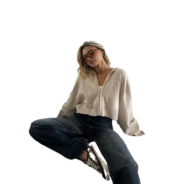 Cropped knit jacket for ladies with zipper and modern cut Lune London