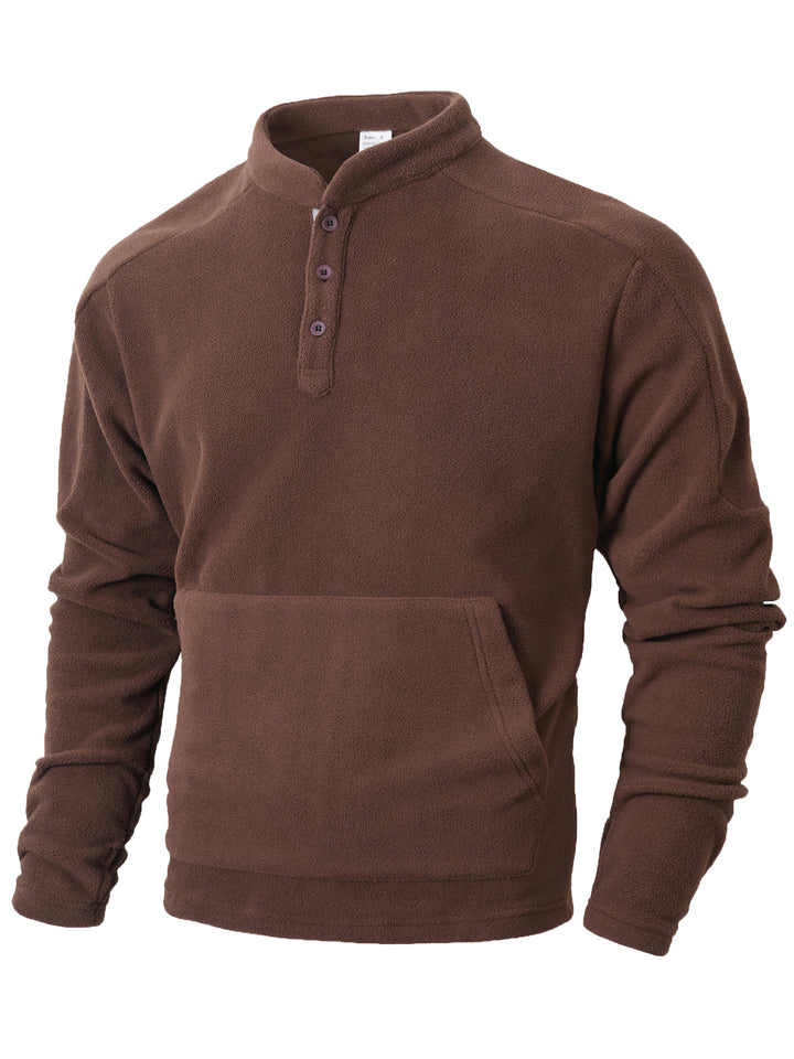 Men's fleece pullover with trendy high collar and practical button details Lune London