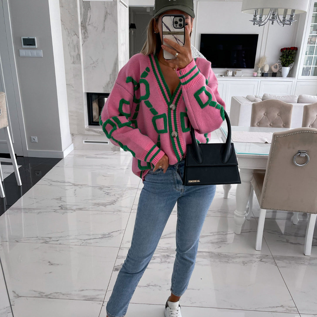 Casual knitted cardigan for women with graphic pattern Lune London