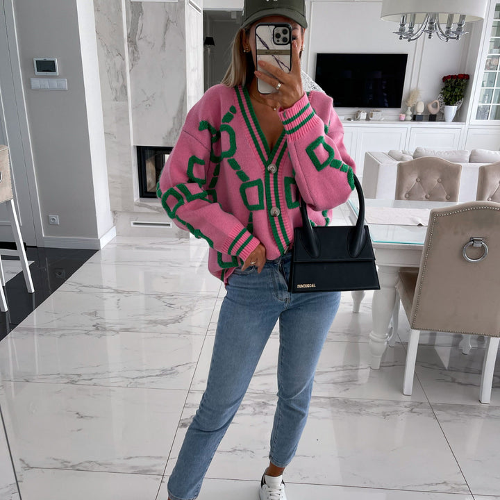 Casual knitted cardigan for women with graphic pattern Lune London