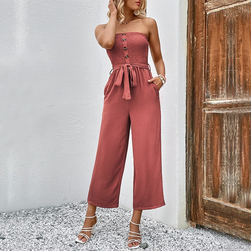 Lune London sleeveless wide leg jumpsuit with button details