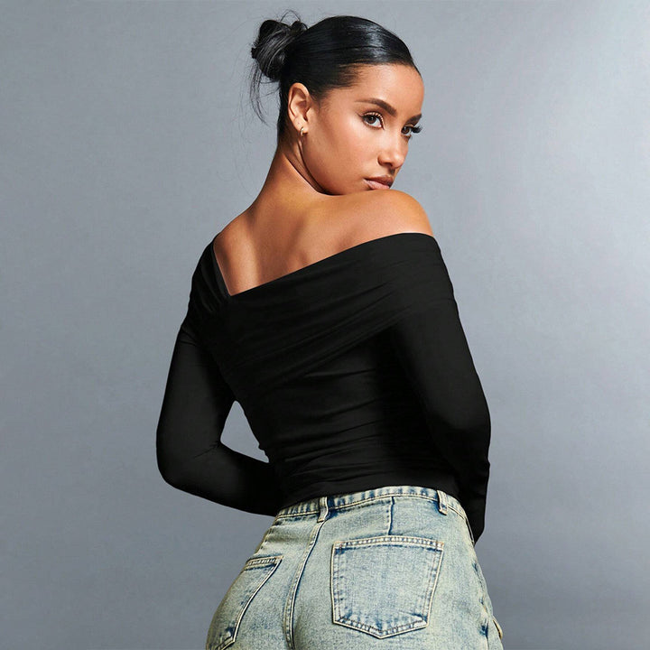 Haut à manches longues asymétrique élégant pour femmes avec un design de volants stylé Chic & Stil