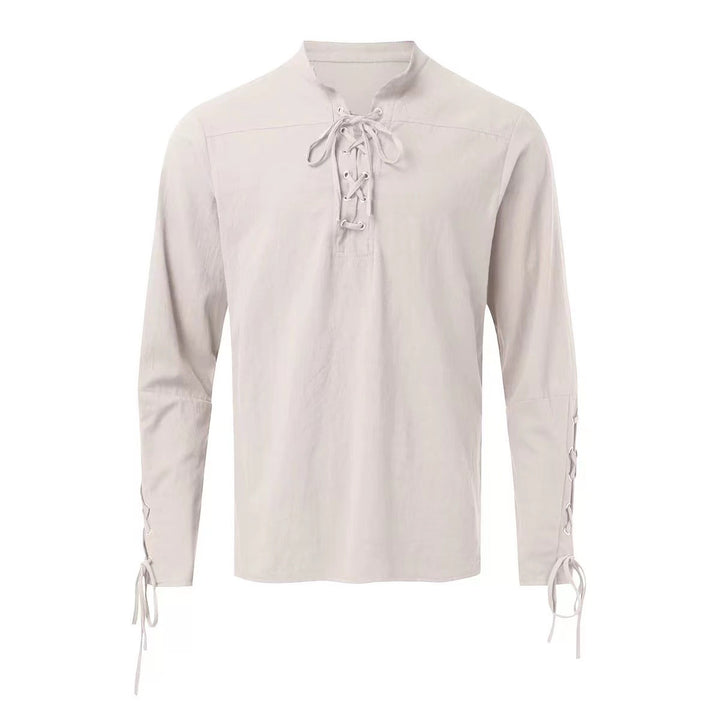 Men's long sleeve linen shirt with a modern lace-up design Lune London