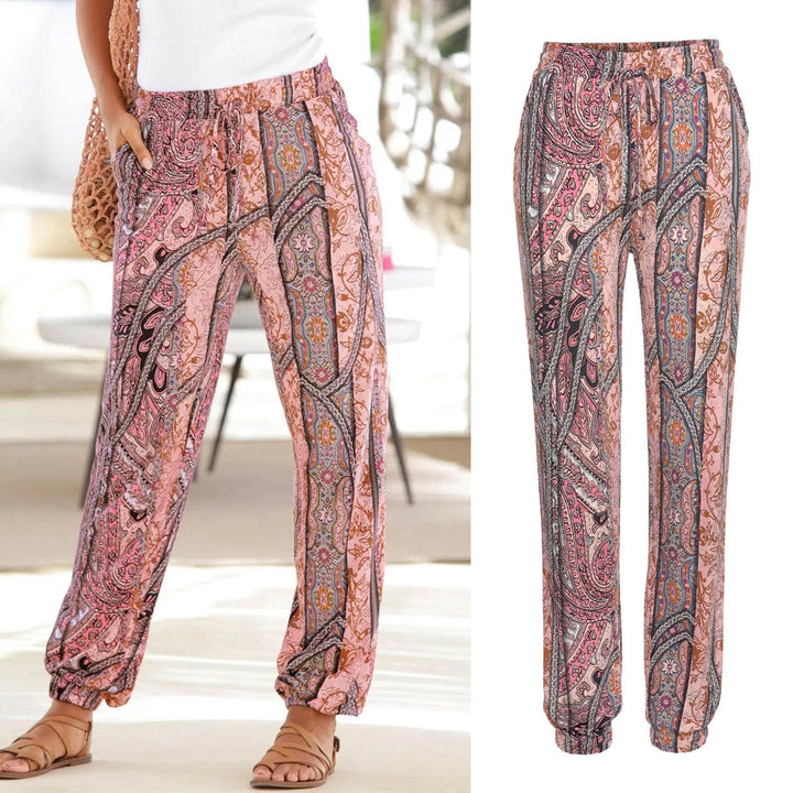 Floral pants for women with elastic waist and side pockets Lune Londonl