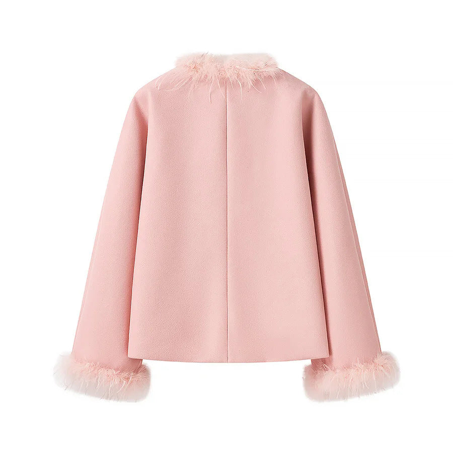 Elegant ladies wool jacket with plush collar and practical pockets Amarae