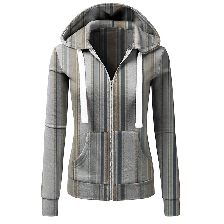 Women's Striped Hooded Jacket with Zipper, Kangaroo Pocket and Drawstring Amarae