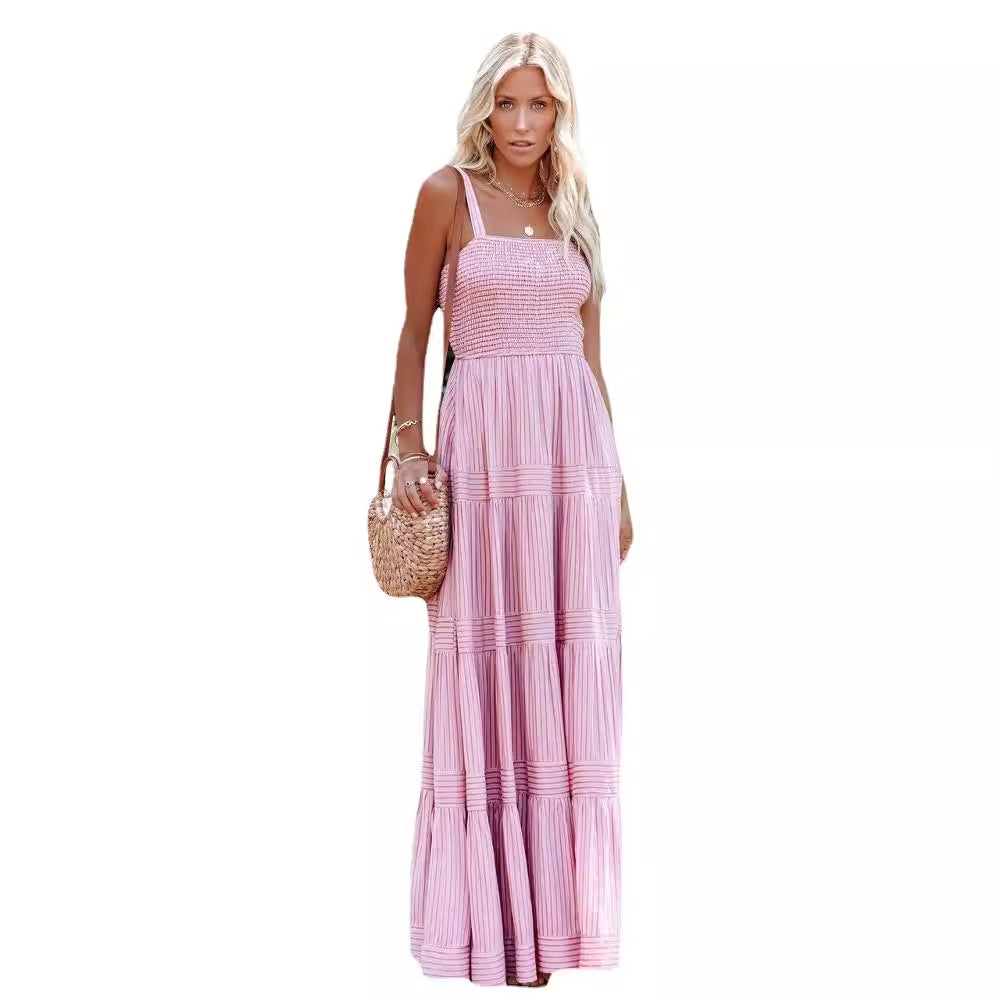 Ladies maxi dress with light ruffle style and elastic bustier Lune London