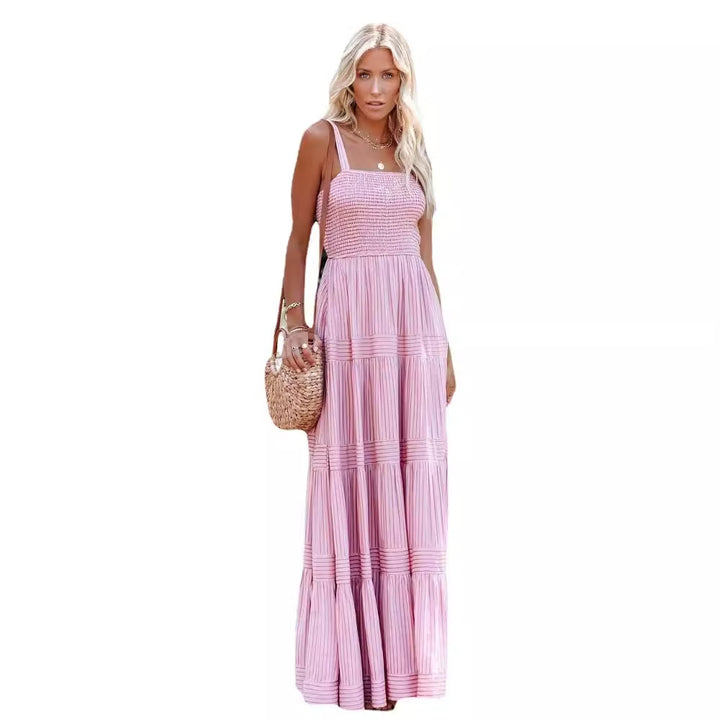 Ladies maxi dress with light ruffle style and elastic bustier Lune London