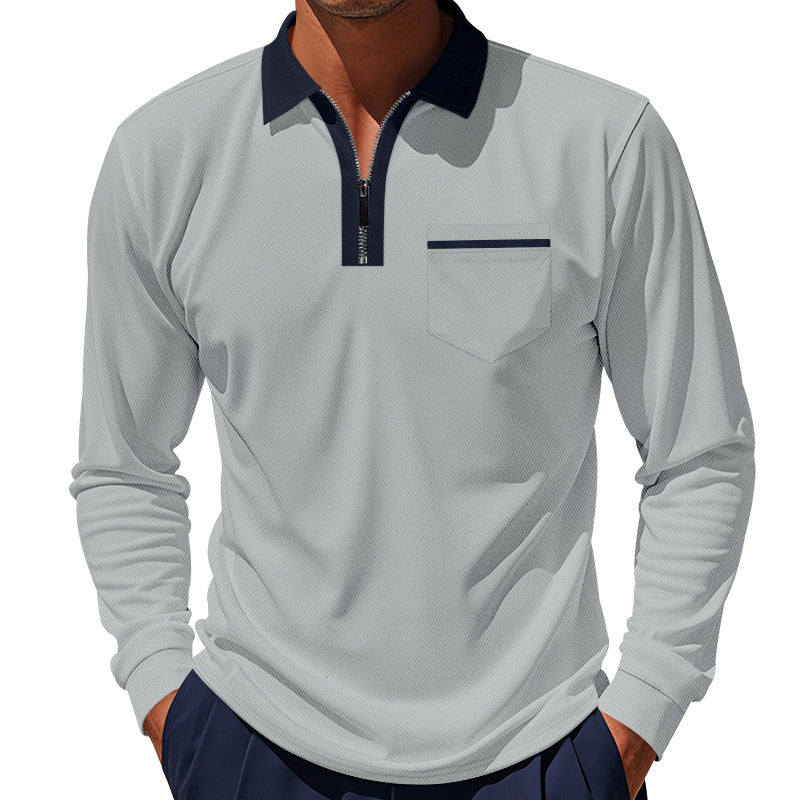 Men's trendy long sleeve polo with zip and chest pocket Lune London