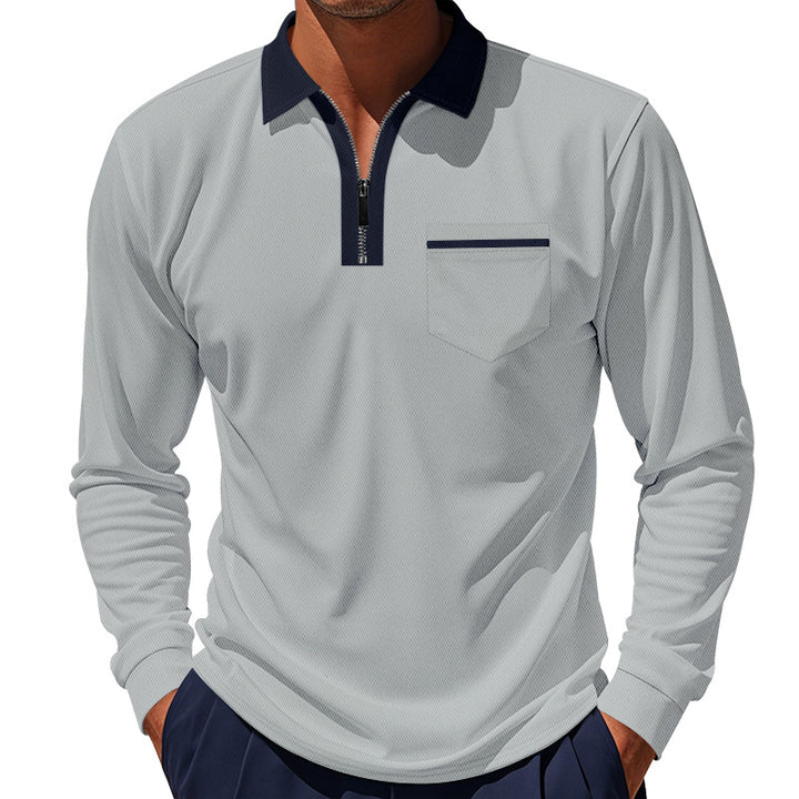 Men's trendy long sleeve polo with zip and chest pocket Lune London