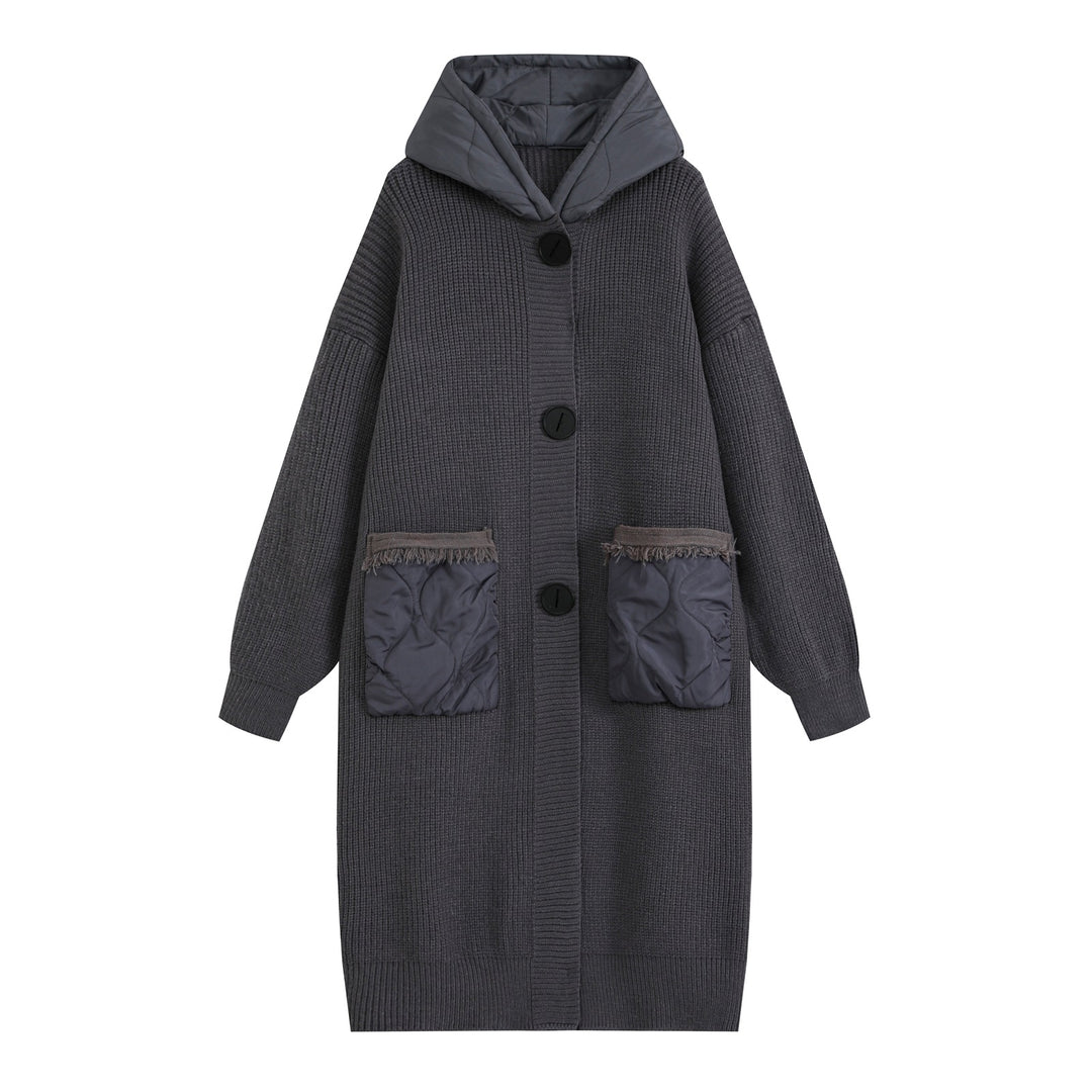 Women's knitted coat with quilted hood and padded pockets Amarae