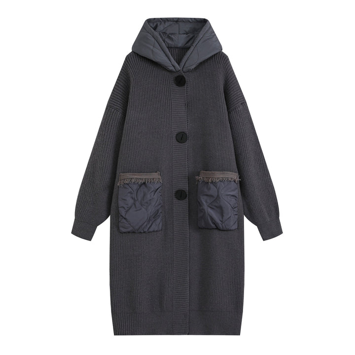 Women's knitted coat with quilted hood and padded pockets Amarae