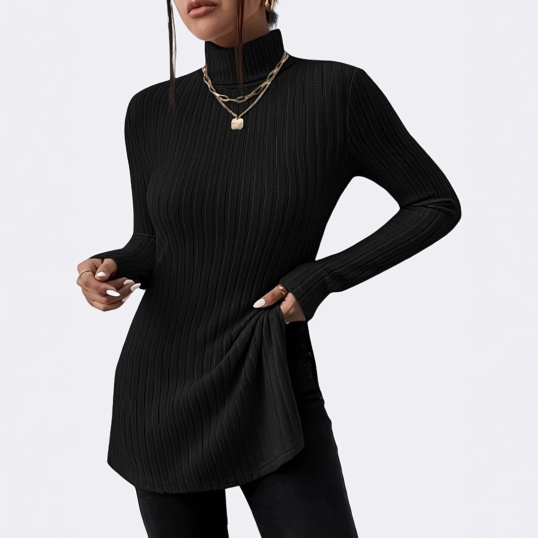 Women Long Sleeve Ribbed Knit Top with Turtleneck Lune London