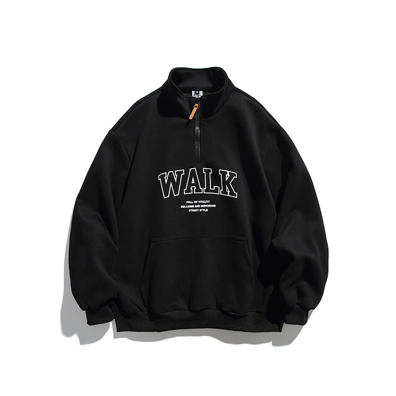 Unisex Oversize-Halfzip-Sweatshirt with Stand-up Collar, Kangaroo Pocket and Logo Print Amarae
