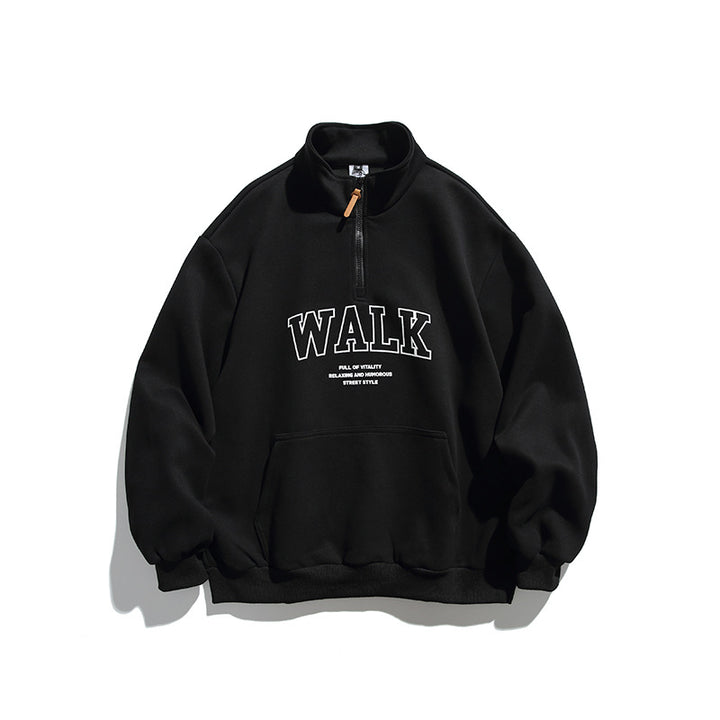 Unisex Oversize-Halfzip-Sweatshirt with Stand-up Collar, Kangaroo Pocket and Logo Print Amarae