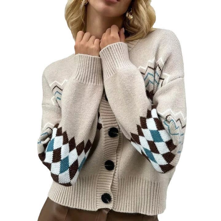 Cardigan pour femmes avec un motif de diamant moderne et fermeture à boutons Chic & Stil