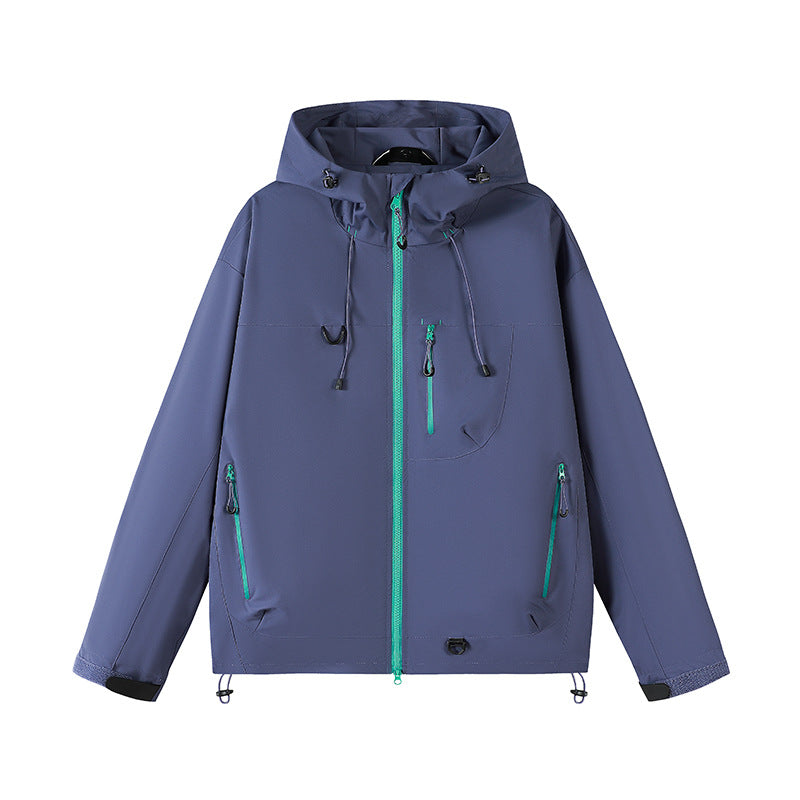 Outdoor technical jacket for women with waterproof material and adjustable hood system Lune London