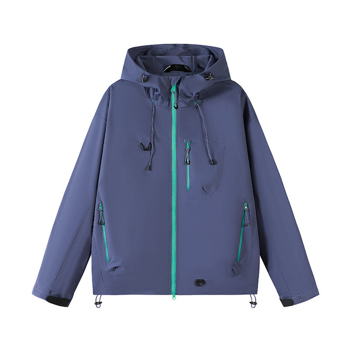 Outdoor technical jacket for women with waterproof material and adjustable hood system Lune London