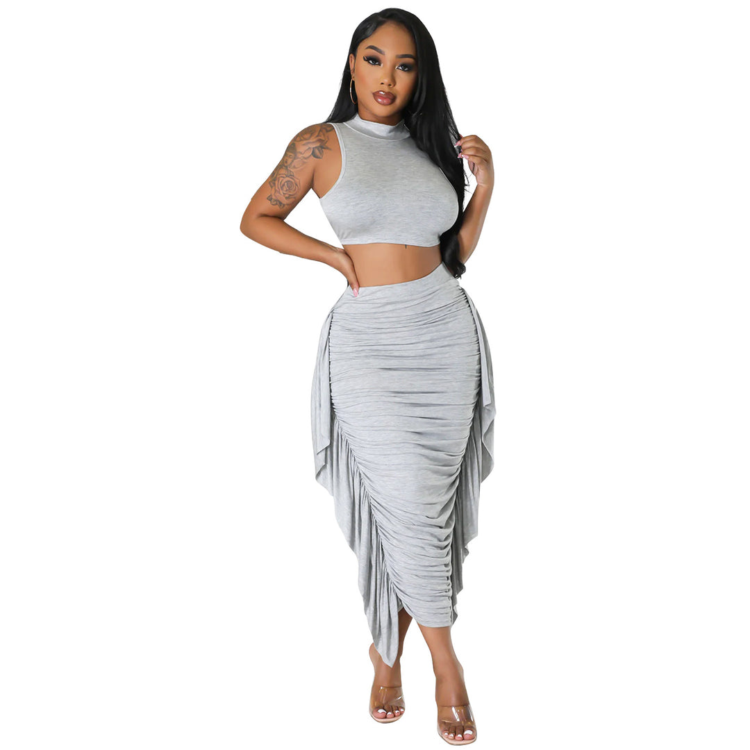 Gathered midi skirt set for women and trendy crop top Lune London