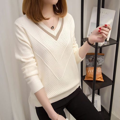 Femme pull décontracté à col en V avec motif texturé Chic & Stil