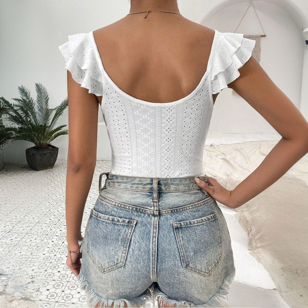 Blouse femme corps avec détails volants et décolleté en V profond Chic & Stil