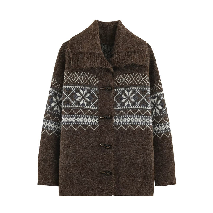 Women's Norwegian patterned wool blend duffle coat with shawl collar and toggle fastenings Amarae