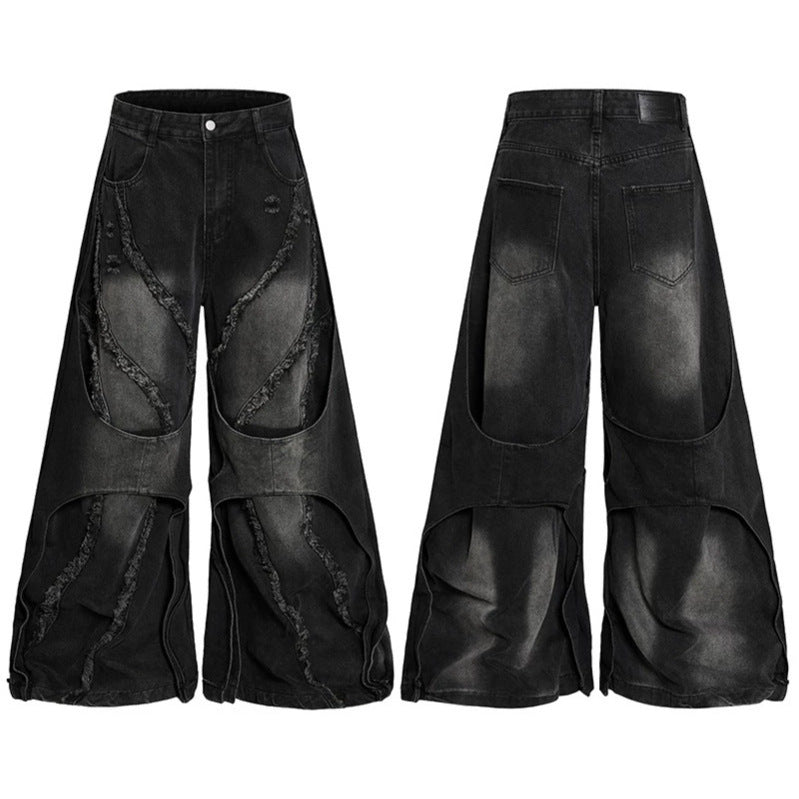 Women's wide Destroyed Denim Culotte with layered look and fringe application Amarae