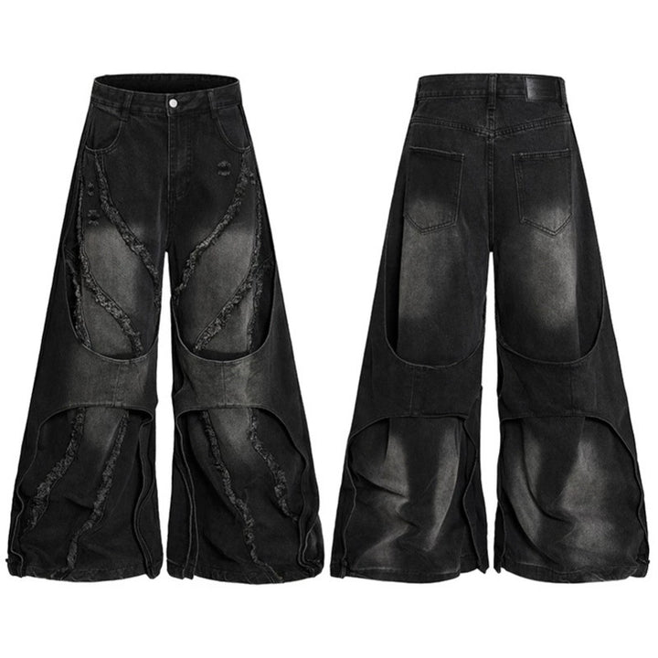Women's wide Destroyed Denim Culotte with layered look and fringe application Amarae